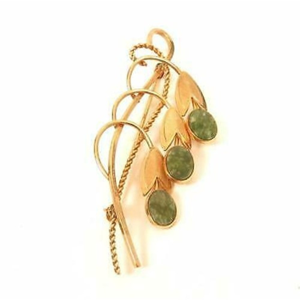 Vintage Pretty Bouquet Green Gem Bell Drop Flowers Signed VD 12K GF Pin